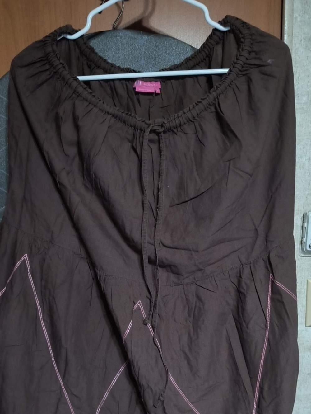BCBGirls Brown Peasant Tunic with Pink Contrast Stitching
